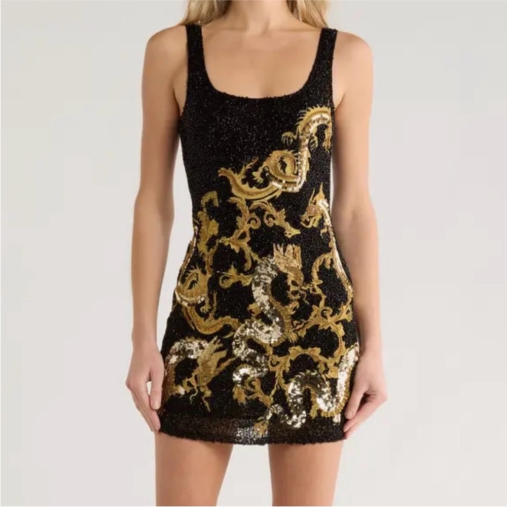 L'AGENCE Beaded black and gold dragon dress - Picture 5 of 5